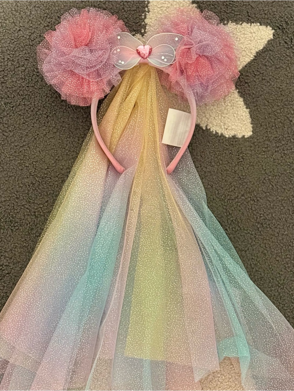 Disney Parks Rainbow Minnie Ears Veil Headband Pastel Princess Unicorn - Picture 3 of 6